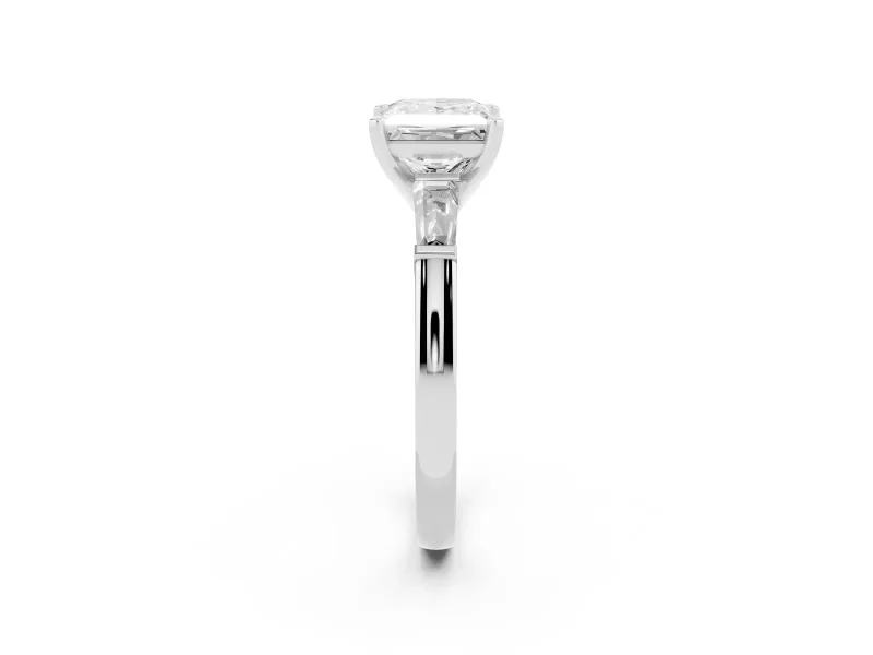Princess Cut Three Stone Engagement Ring Setting | Tapered Baguettes | Sterling Silver