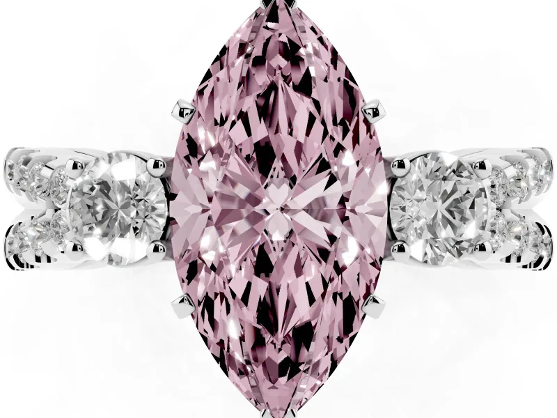 Fancy Pink Marquise Cut Diamond Three-Stone Ring Set in Silver with Pavé Split Shank and Prong Setting