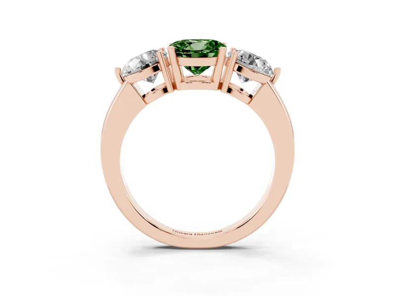 Round Three Stone Engagement Ring Setting for a Fancy Green Lab-Grown Diamond | Large Round Side Stones | Rose Gold