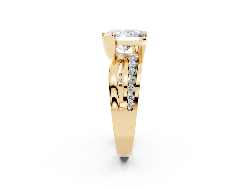 Radiant Cut Graduated Channel Bypass Engagement Ring Setting | Split Shank | Yellow Gold