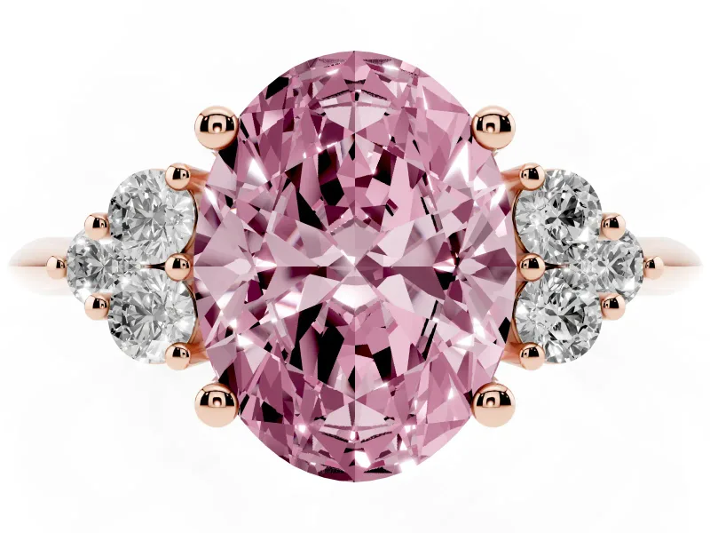 Oval Cluster Accent Engagement Ring Setting for a Fancy Pink Lab-Grown Diamond | Rose Gold