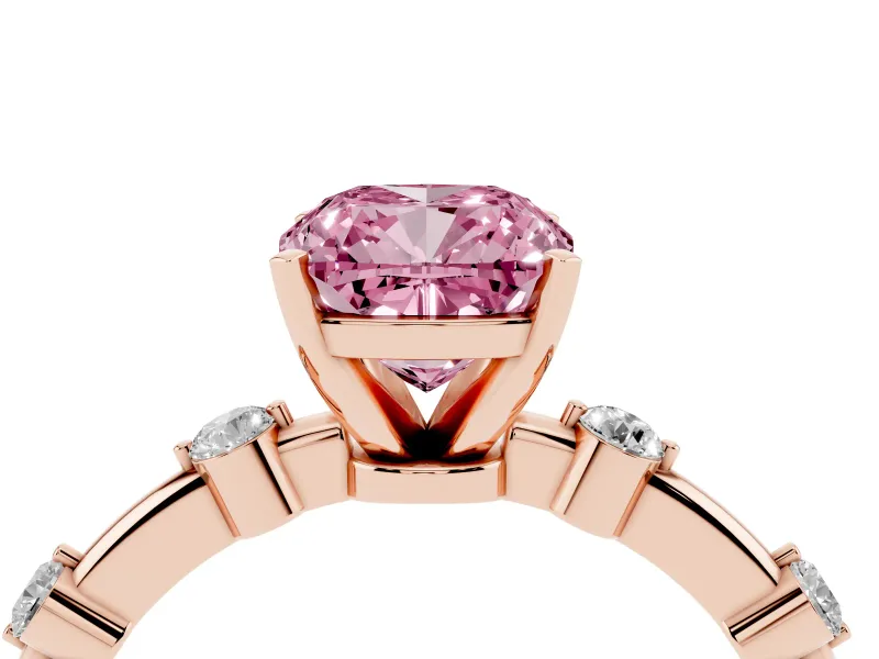 Cushion Cut Bar Set Engagement Ring Setting for a Fancy Pink Lab-Grown Diamond | Rose Gold