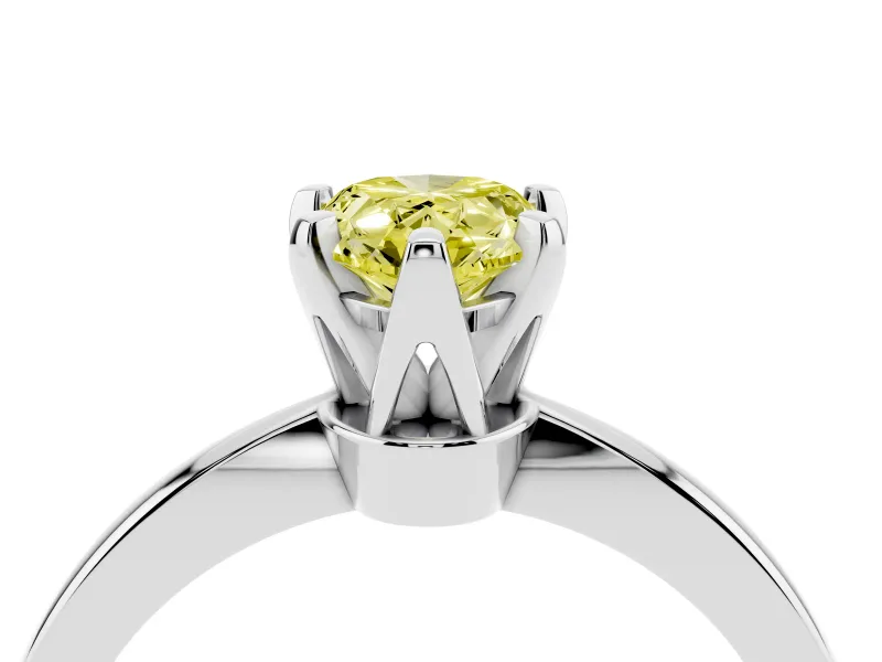Fancy Yellow Pear Cut Diamond Solitaire Engagement Ring Set in White gold with Slim Tapered Solitaire Band