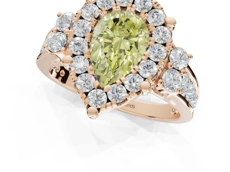 Pear-Shaped Halo Engagement Ring Setting for a Fancy Yellow Lab-Grown Diamond | Graduated Channel Band | Rose Gold