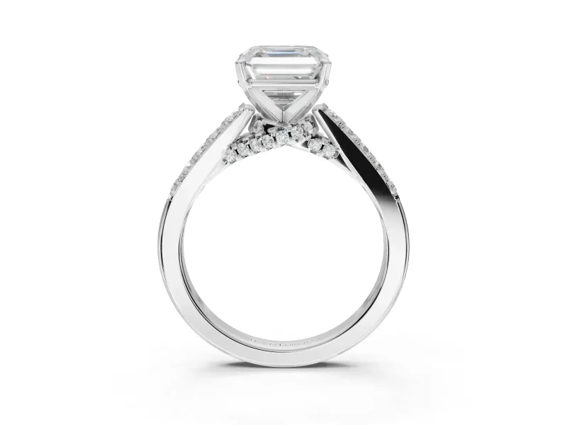 Asscher Cut Pavé Solitaire Engagement Ring Setting | Crossover Gallery | Sterling Silver