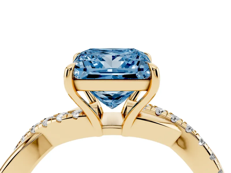 Princess Cut Crossover Engagement Ring Setting for a Fancy Blue Lab-Grown Diamond | Yellow Gold