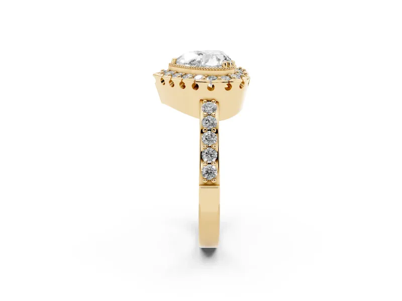Heart-Shaped Vintage Milgrain Halo Engagement Ring Setting | Pierced Gallery | Yellow Gold