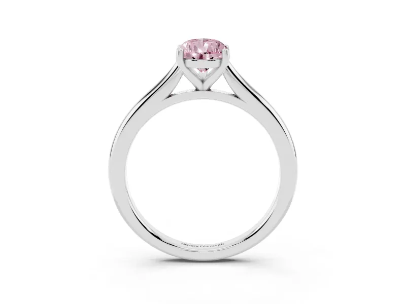 Fancy Pink Pear Cut Diamond Solitaire Ring Set in Silver with Cathedral Band and Prong Setting