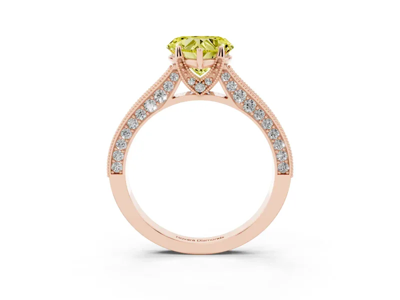 Heart-Shaped Hidden Halo Engagement Ring Setting for a Fancy Yellow Lab-Grown Diamond | Milgrain Pave | Rose Gold