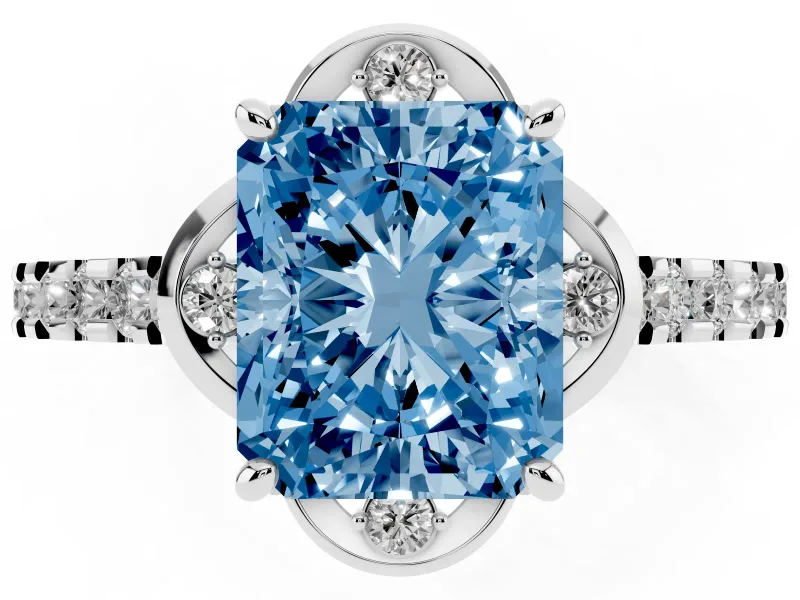 Radiant Cut Floral Engagement Ring Setting for a Fancy Blue Lab-Grown Diamond | Pavé Band | Platinum