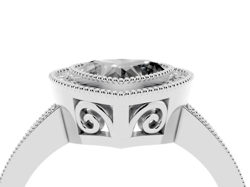 Heart-Shaped Double Milgrain Halo Engagement Ring Setting for a Black Center | Pavé Band | Platinum