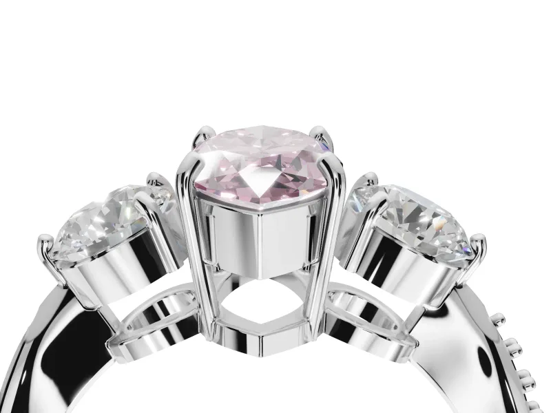 Marquise Three Stone Engagement Ring Setting for a Fancy Pink Lab-Grown Diamond | Tapered Pave Band | Sterling Silver