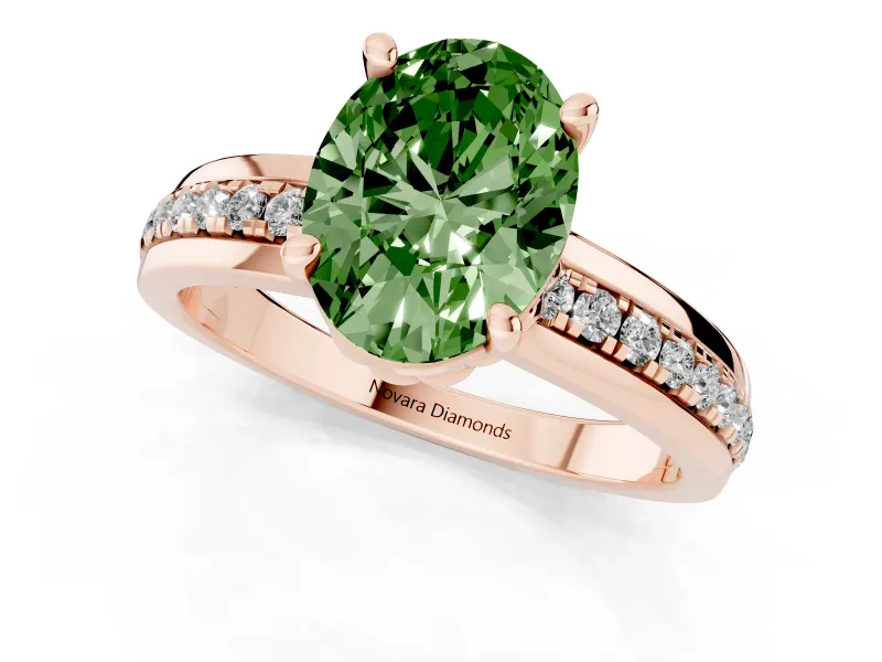 Oval Channel Engagement Ring Setting for a Fancy Green Lab-Grown Diamond | Rose Gold