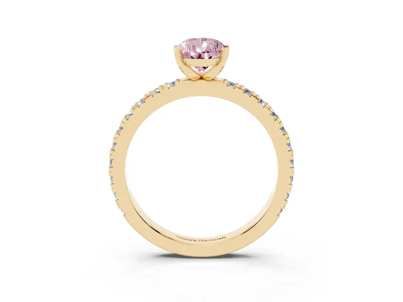 Fancy Pink Pear Cut Diamond Pavé Band Solitaire Set in Yellow gold with Prong Setting