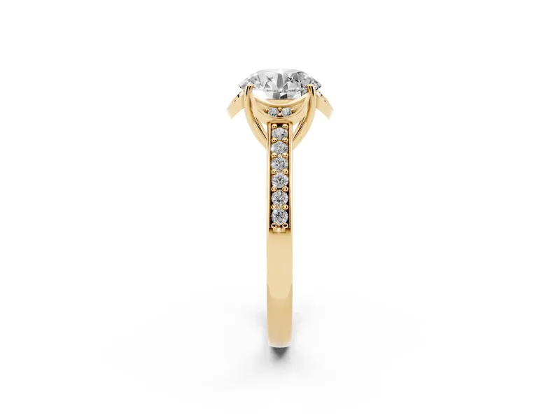 Round Floral Pavé Engagement Ring Setting | Petal Accents | Yellow Gold