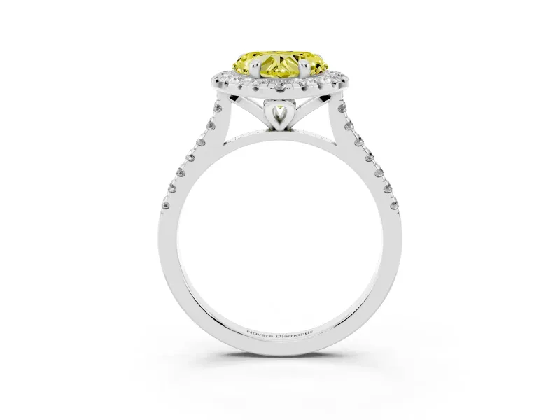 Heart-Shaped Halo Engagement Ring Setting for a Fancy Yellow Lab-Grown Diamond | Tapered Band | Sterling Silver