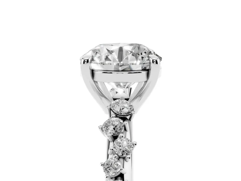 Round Cut Diamond Solitaire Vine Band Ring Set in Silver with Round Accents and Prong Setting