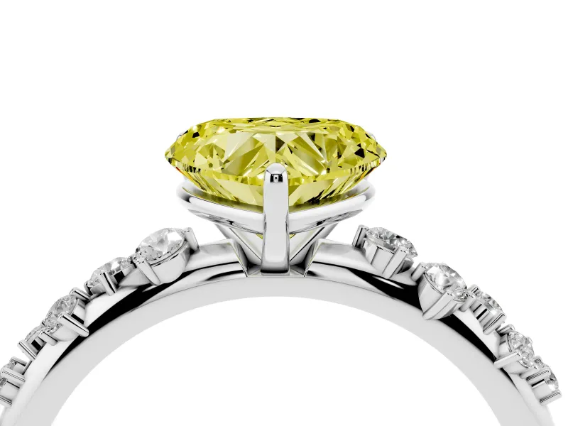 Fancy Yellow Heart Cut Diamond Cluster Solitaire Ring Set in Silver with Prong Setting
