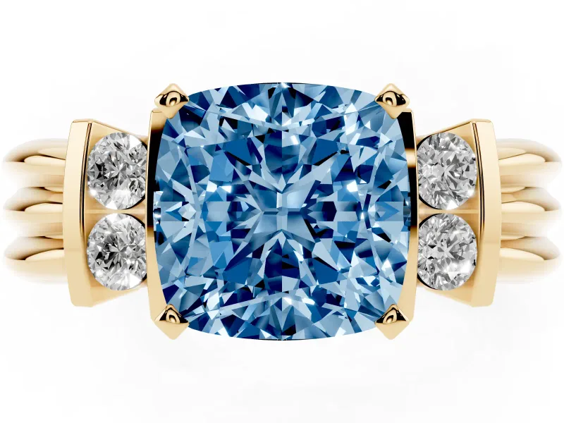 Cushion Cut Bar-Set Engagement Ring Setting for a Fancy Blue Lab-Grown Diamond | Yellow Gold