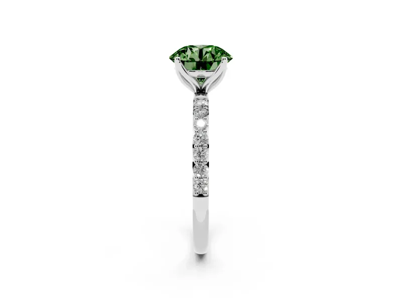 Round Pave Engagement Ring Setting for a Fancy Green Lab-Grown Diamond | Slim Band | Platinum