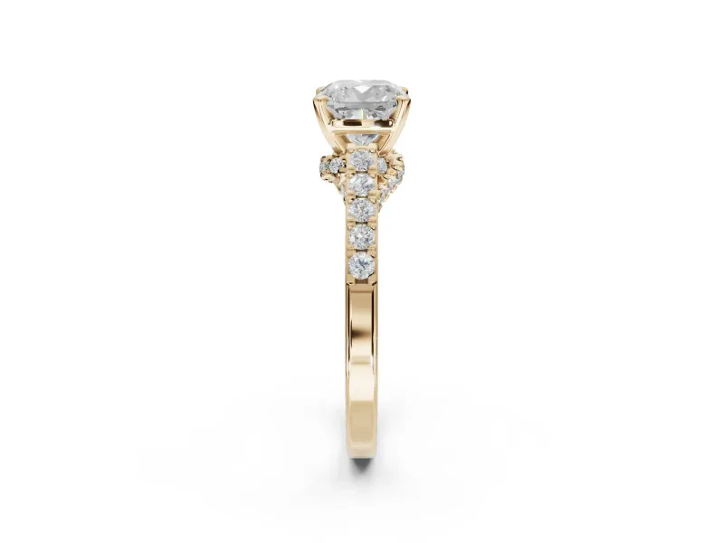 Cushion Cut Pavé Solitaire Engagement Ring Setting | Crossover Gallery | Yellow Gold