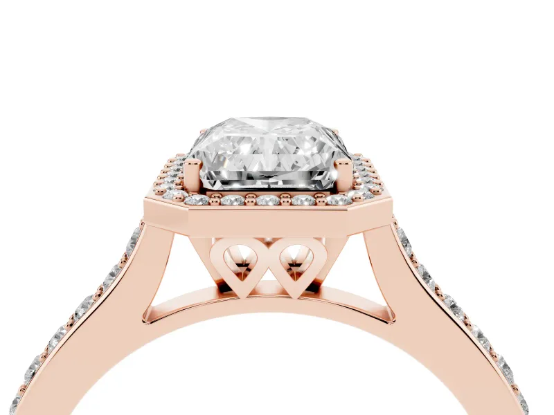 Radiant Cut Pavé Halo Engagement Ring Setting | Rose Gold