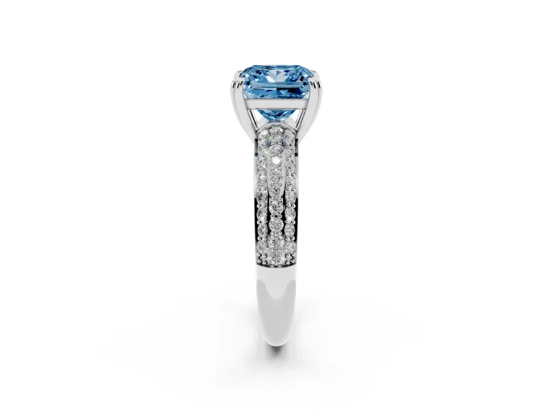 Princess Cut Three Row Pave Engagement Ring Setting for a Fancy Blue Lab-Grown Diamond | White Gold