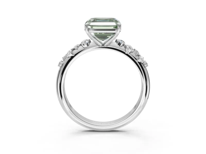 Asscher Cut Graduated Solitaire Engagement Ring Setting for a Fancy Green Lab-Grown Diamond | Sterling Silver