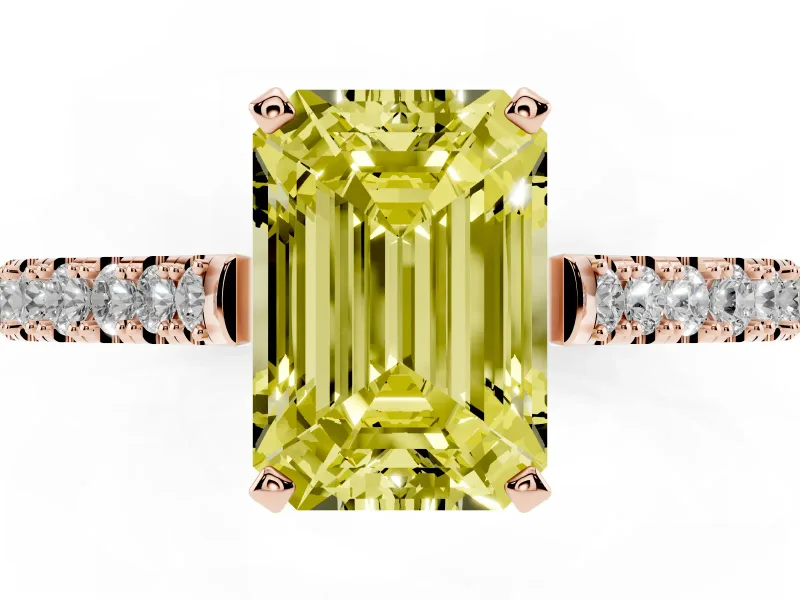 Emerald Cut Pavé Engagement Ring Setting for a Fancy Yellow Lab-Grown Diamond | Rose Gold - Design NV-24454
