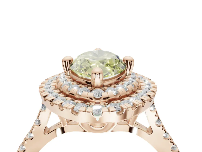 Canary Yellow Marquise Lab-Grown Diamond Double Halo Statement Ring Set in Rose Gold with Pavé Band