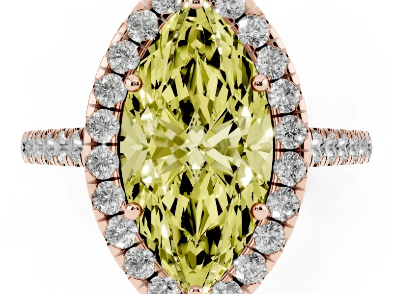 Marquise Halo Engagement Ring Setting for a Fancy Yellow Lab-Grown Diamond | Pave Shoulders | Rose Gold