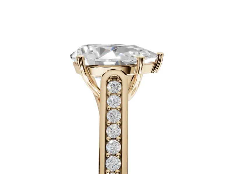 Pear-Shaped Cathedral Solitaire Engagement Ring Setting | Channel Set Band | Yellow Gold