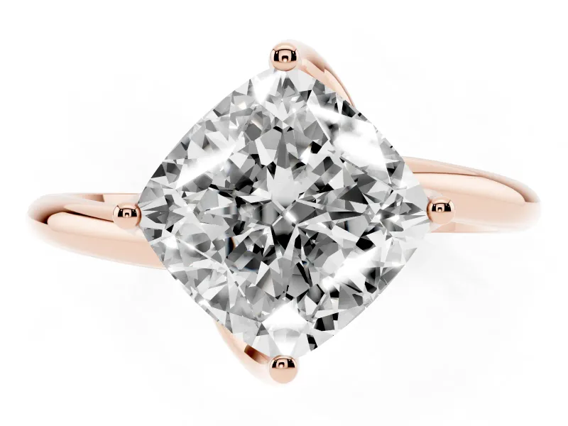 Cushion Cut Bypass Solitaire Engagement Ring Setting | Plain Band | Rose Gold
