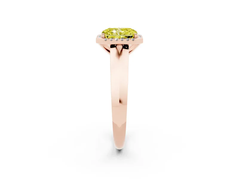 Radiant Cut Knife-Edge Halo Engagement Ring Setting for a Fancy Yellow Lab-Grown Diamond | Rose Gold