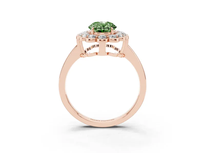 Oval Scalloped Cluster Halo Engagement Ring Setting for a Fancy Green Lab-Grown Diamond | Plain Band | Rose Gold