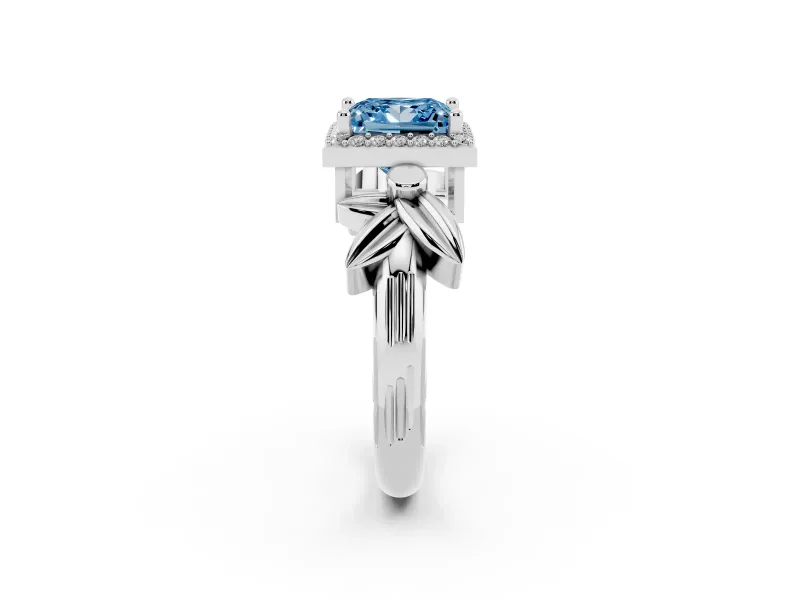Princess Cut Floral Halo Engagement Ring Setting for a Fancy Blue Lab-Grown Diamond | Platinum
