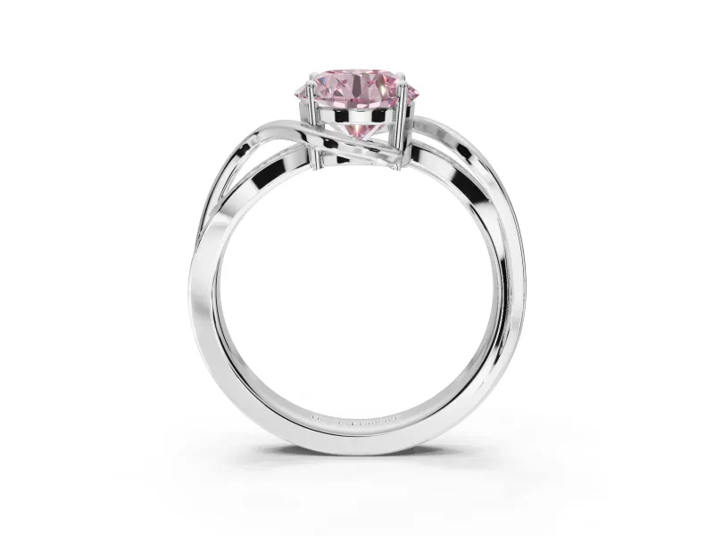 Round Bypass Solitaire Engagement Ring Setting for a Fancy Pink Lab-Grown Diamond | Pavé and Plain Strands | Platinum