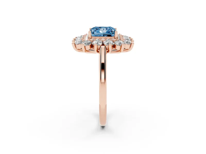 Princess Cut Floral Double Halo Engagement Ring Setting for a Fancy Blue Lab-Grown Diamond | Plain Band | Rose Gold