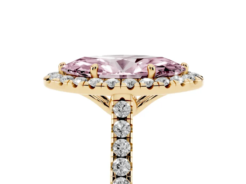 Marquise Raised Halo Engagement Ring Setting for a Fancy Pink Lab-Grown Diamond | Yellow Gold