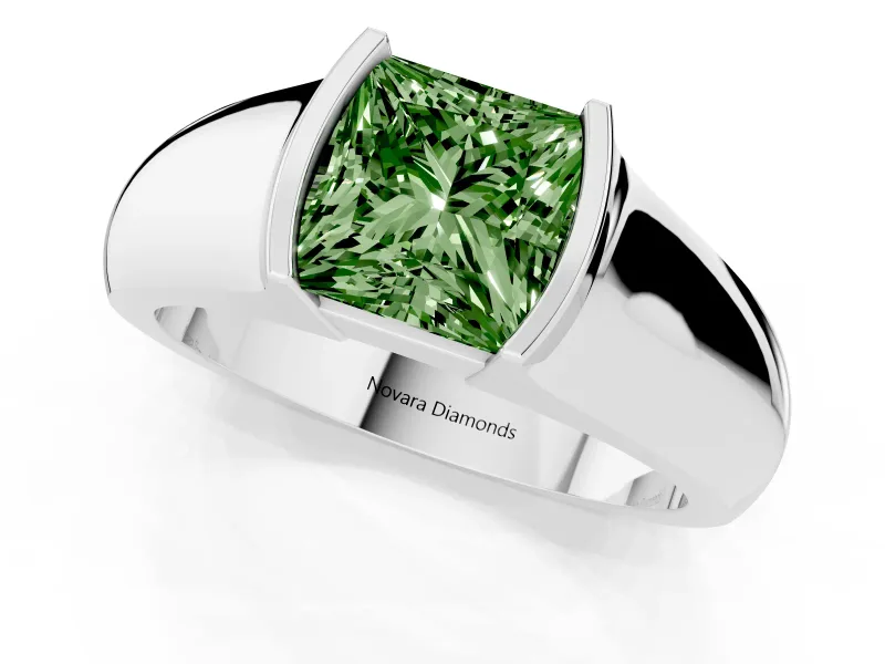 Princess Cut Half Bezel Solitaire Engagement Ring Setting for a Fancy Green Lab-Grown Diamond | Wide Band | Platinum
