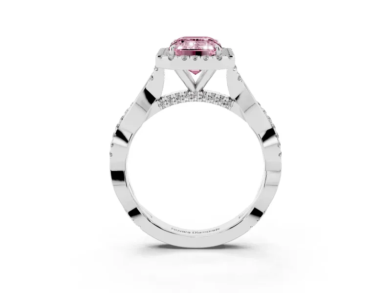 Emerald Cut Twist Halo Engagement Ring Setting for a Fancy Pink Lab-Grown Diamond | Platinum