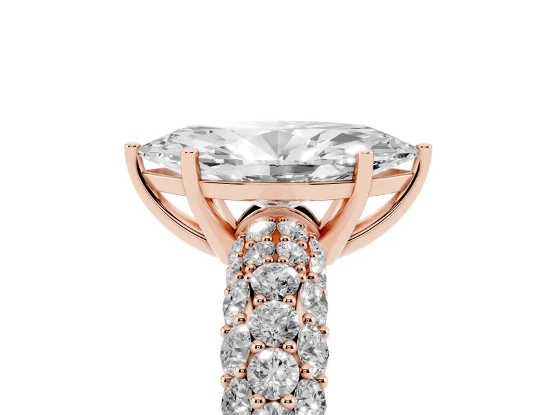 Marquise Multi Row Pave Solitaire Engagement Ring Setting | Domed Shoulders | Rose Gold