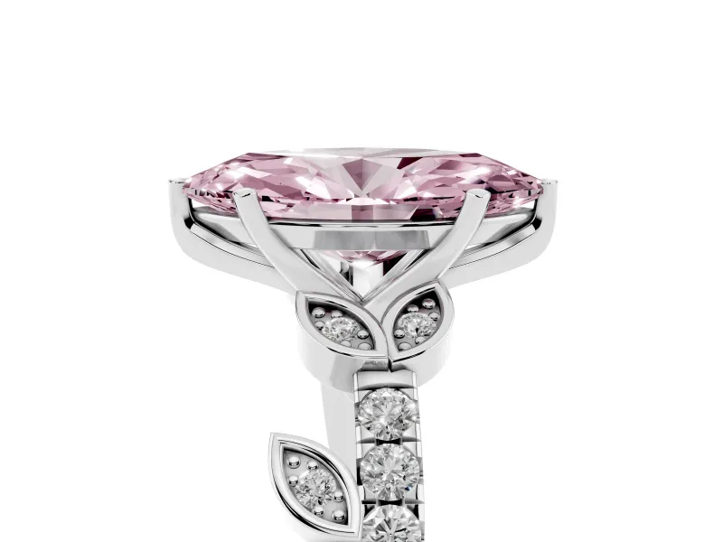 Marquise Leaf Pavé Engagement Ring Setting for a Fancy Pink Lab-Grown Diamond | Platinum