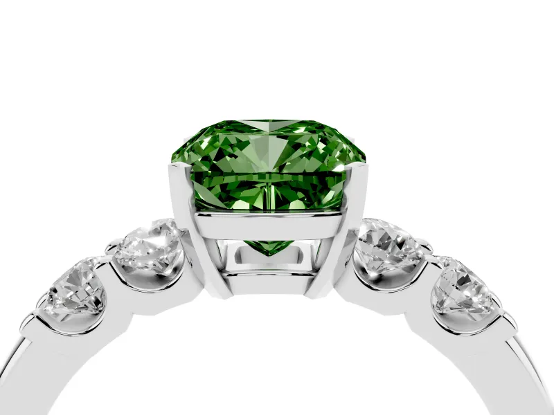 Cushion Cut Five Stone Engagement Ring Setting for a Fancy Green Lab-Grown Diamond | White Gold
