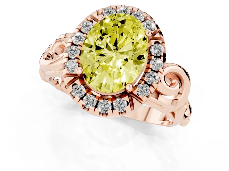Oval Filigree Halo Engagement Ring Setting for a Fancy Yellow Lab-Grown Diamond | Rose Gold