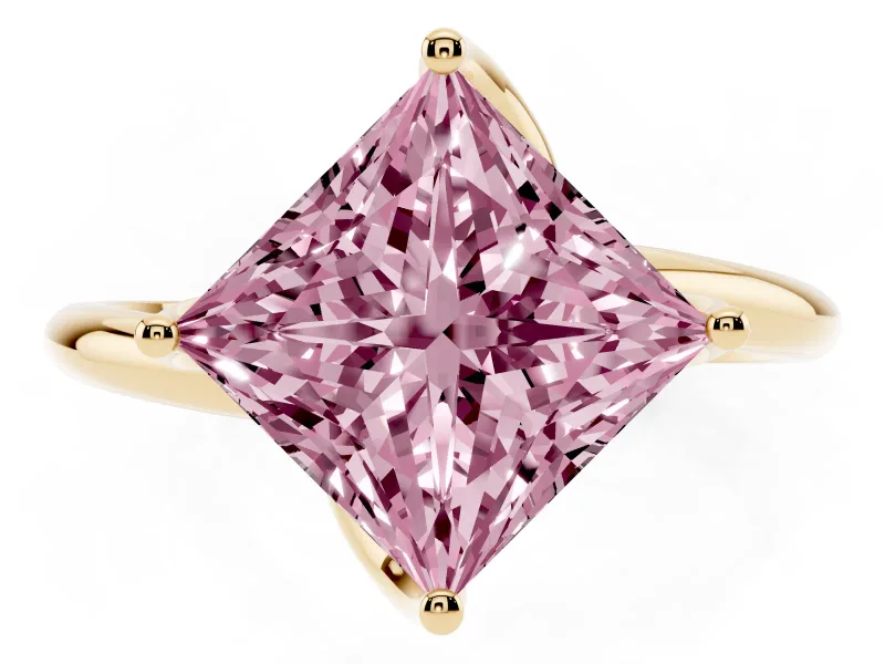 Princess Cut Bypass Solitaire Engagement Ring Setting for a Fancy Pink Lab-Grown Diamond | Plain Band | Yellow Gold