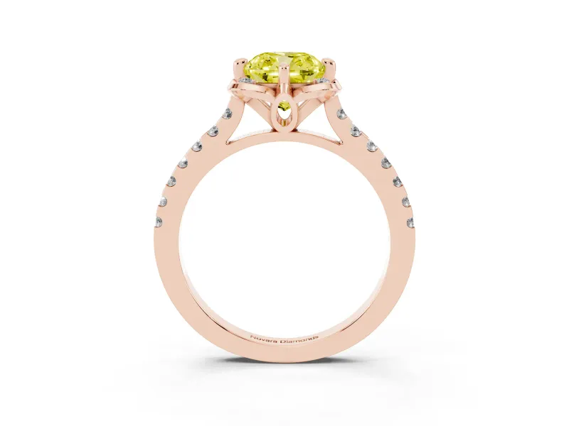 Cushion Cut Floral Petal Engagement Ring Setting for a Fancy Yellow Lab-Grown Diamond | Petal Accents | Rose Gold