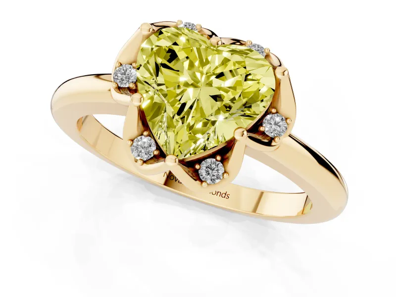Heart-Shaped Petal Halo Engagement Ring Setting for a Fancy Yellow Lab-Grown Diamond | Yellow Gold