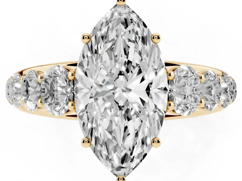 Marquise Graduated Side Stone Engagement Ring Setting | Flat Top Band | Yellow Gold