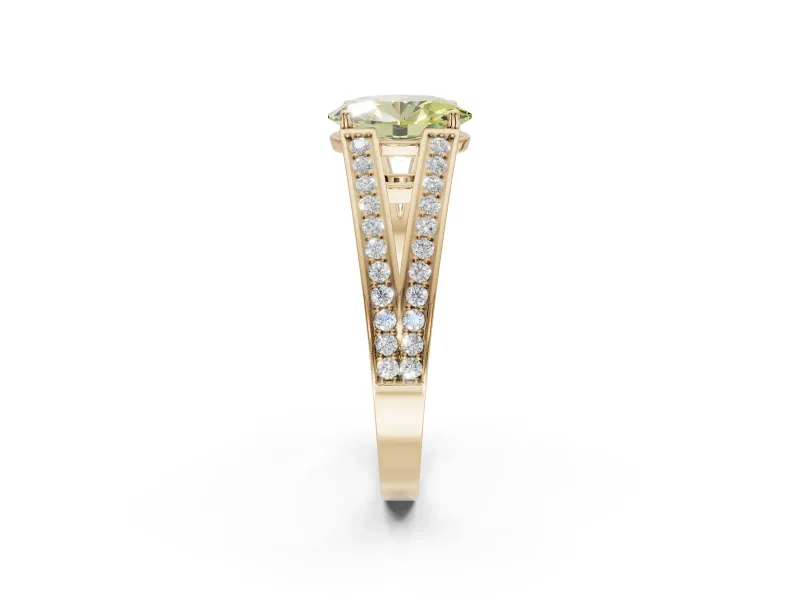 Oval Split Shank Pavé Engagement Ring Setting for a Fancy Yellow Lab-Grown Diamond | Yellow Gold